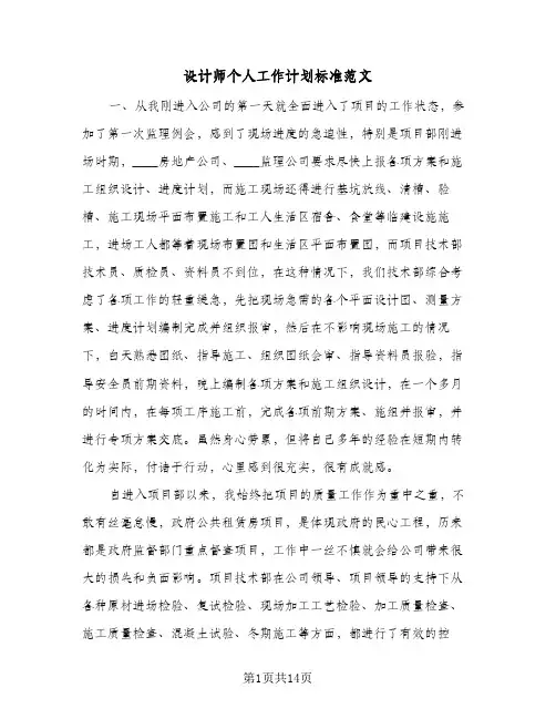 设计师个人工作计划标准范文(5篇)