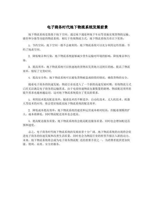 电子商务时代地下物流系统发展前景