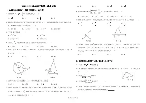 2020--2021学年初三数学一模考试卷
