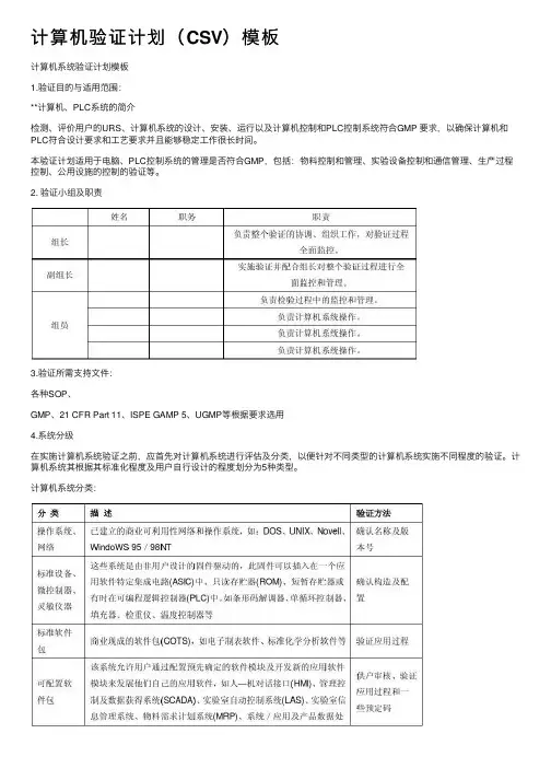 计算机验证计划（CSV）模板