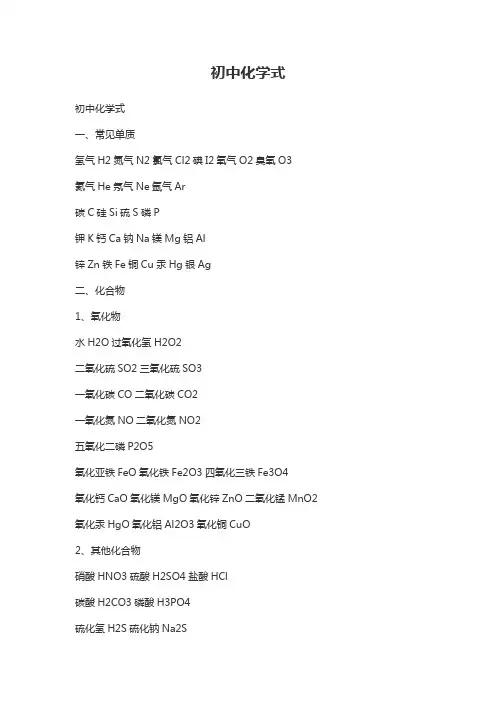 初中所有的化学式