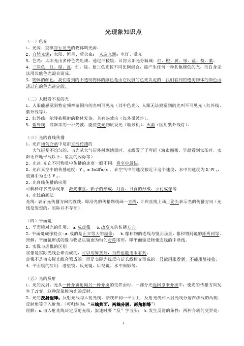 初二物理知识点归纳——光现象