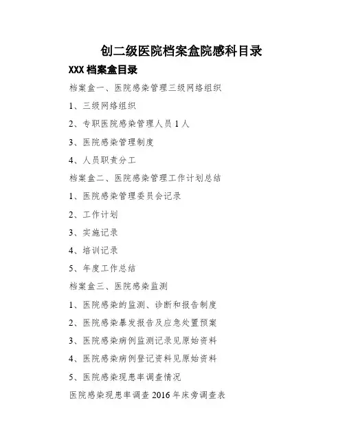 创二级医院档案盒院感科目录
