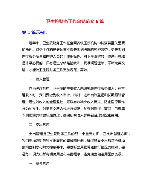 卫生院财务工作总结范文6篇