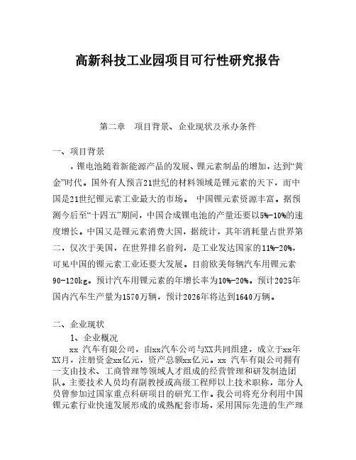 锂电池工业园项目可行性研究报告