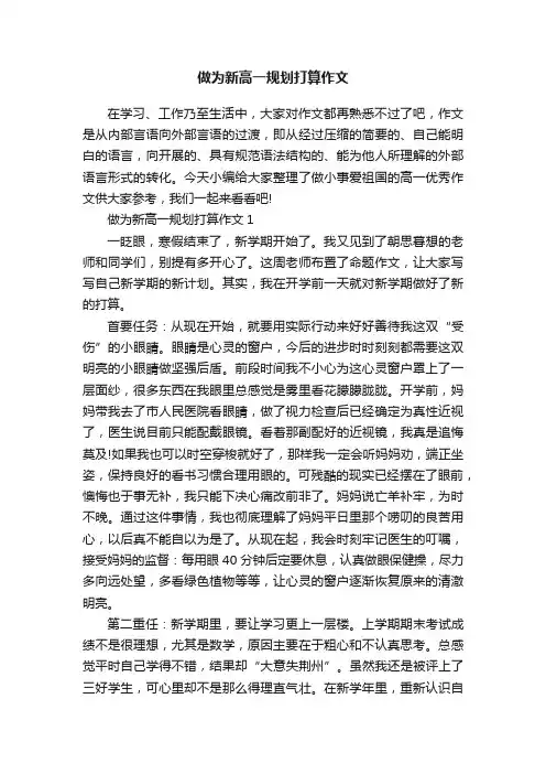 做为新高一规划打算作文
