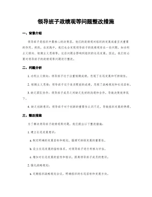 领导班子政绩观等问题整改措施