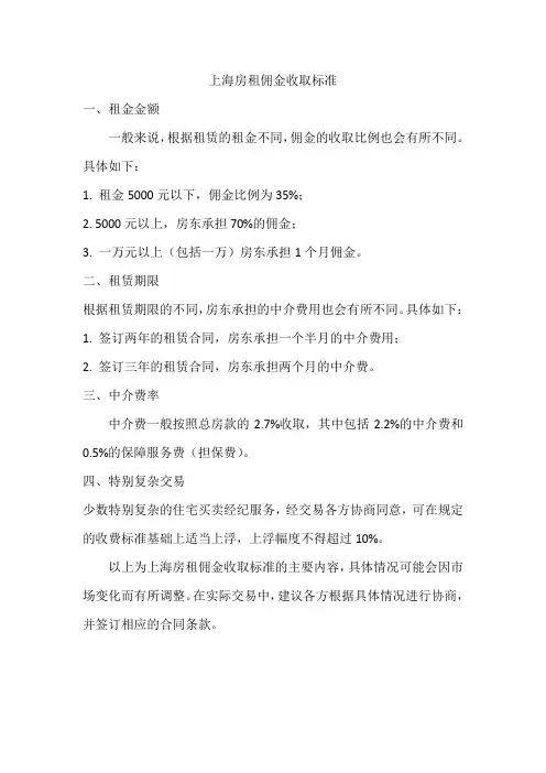 上海房租佣金收取标准