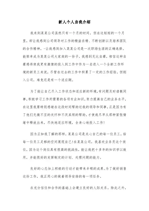 新人个人自我介绍(六篇)