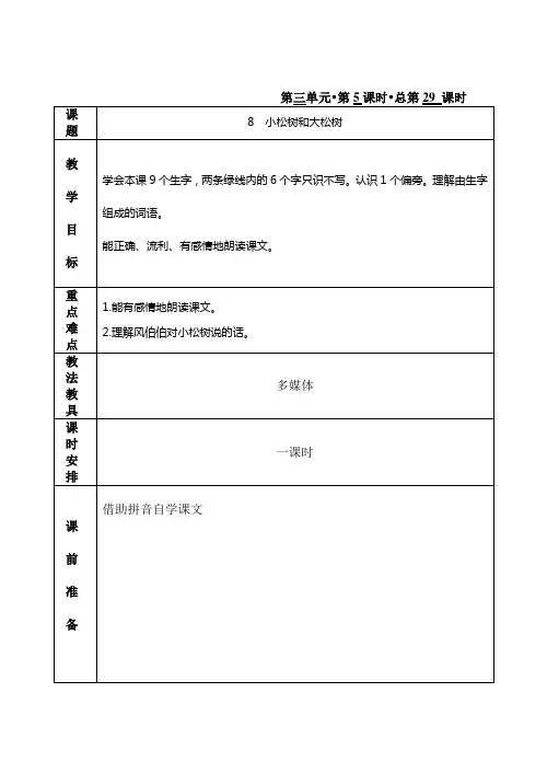 一年级下册语文8、小松树和大松树