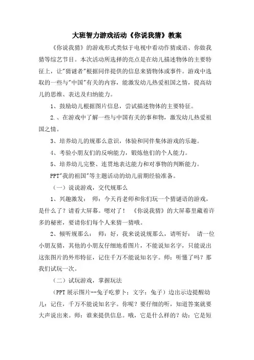 大班智力游戏活动《你说我猜》教案