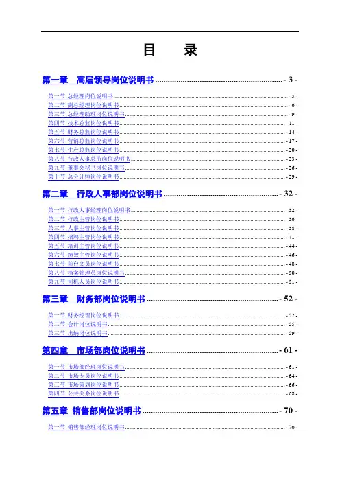 某集团公司岗位说明书全本