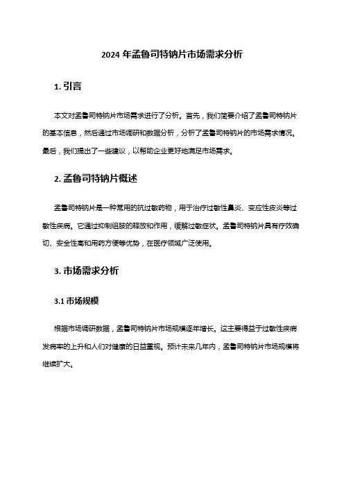 2024年孟鲁司特钠片市场需求分析