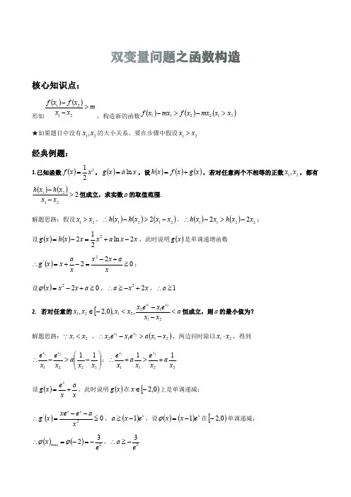 高中数学知识点灵活运用130讲之9-导数双变量问题函数构造