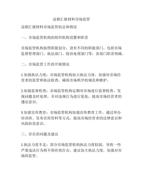 巡察汇报材料市场监管