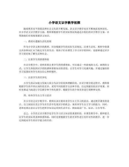小学语文识字教学初探