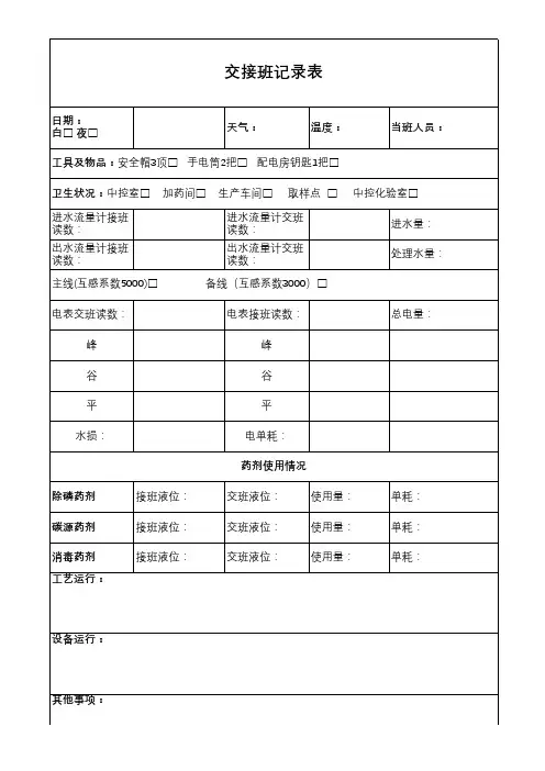 污水处理厂-交接班记录表