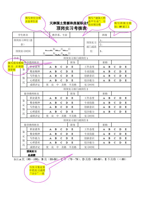 29顶岗实习考核表与成绩汇总表(填写说明)【新版精品资料】