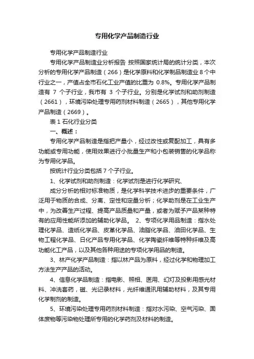 专用化学产品制造行业