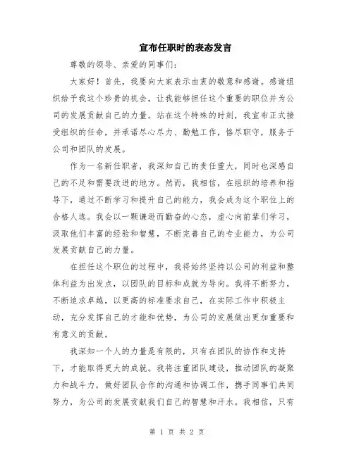 宣布任职时的表态发言