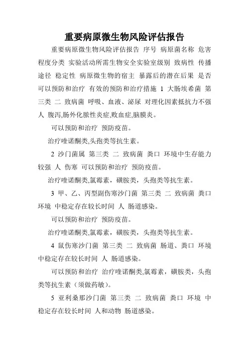 重要病原微生物风险评估报告.doc