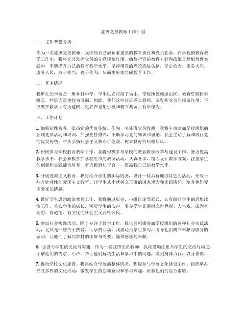 驻班党员教师工作计划