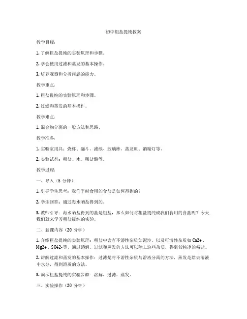 初中粗盐提纯教案