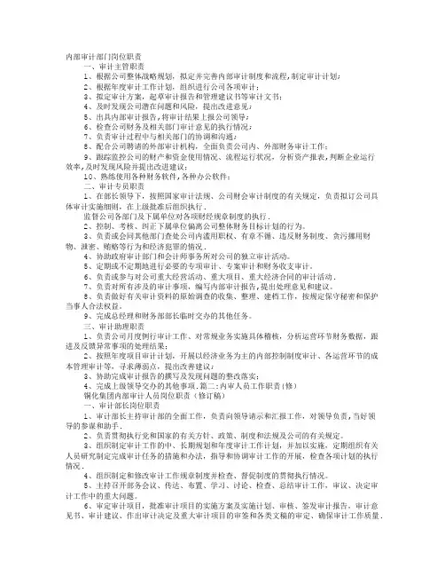 内审部岗位职责