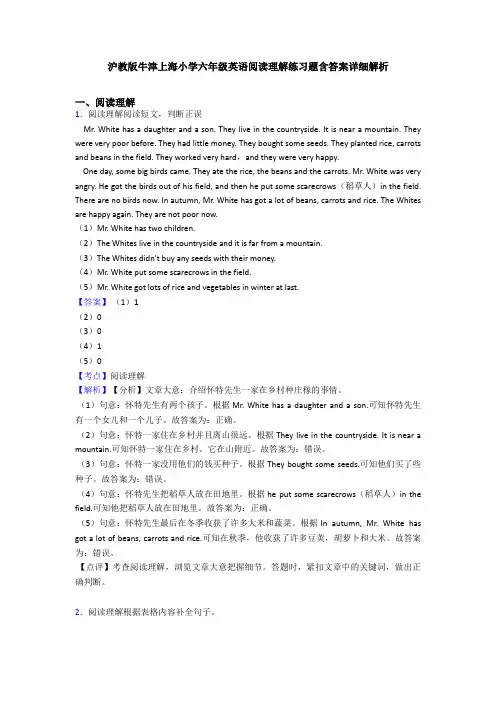 沪教版牛津上海小学六年级英语阅读理解练习题含答案详细解析 (15)