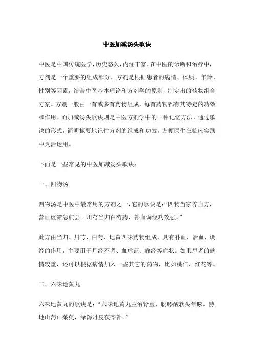 中医加减汤头歌诀