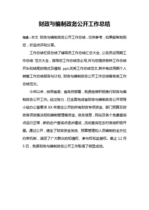 财政与编制政务公开工作总结