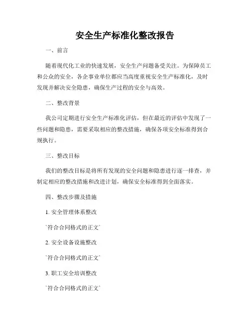 安全生产标准化整改报告