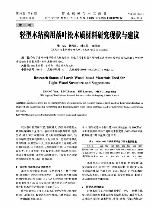 轻型木结构用落叶松木质材料研究现状与建议