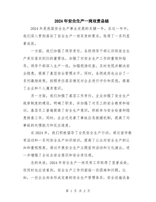 2024年安全生产一岗双责总结