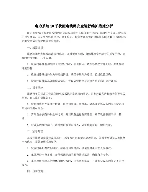 电力系统10千伏配电线路安全运行维护措施分析