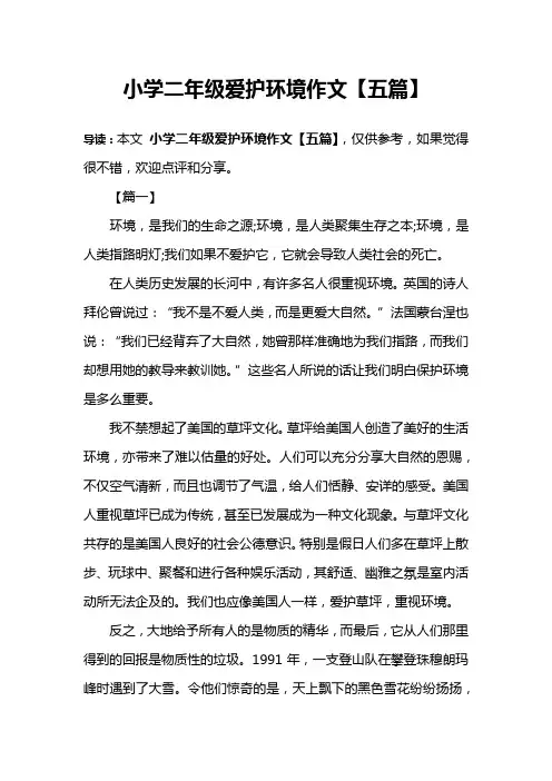 小学二年级爱护环境作文【五篇】