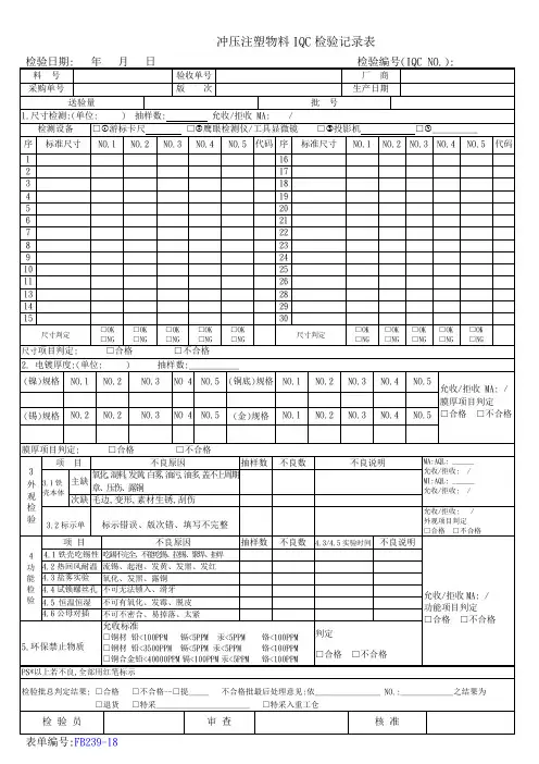 冲压注塑物料IQC检验记录表样板