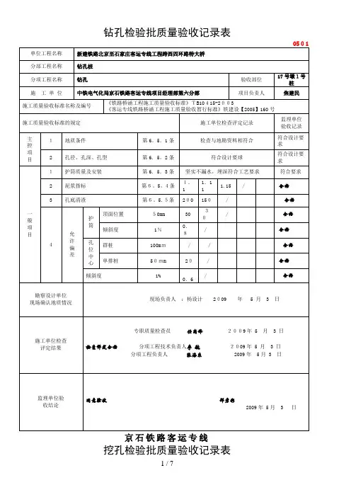 钻孔检验批质量验收记录表(样表)