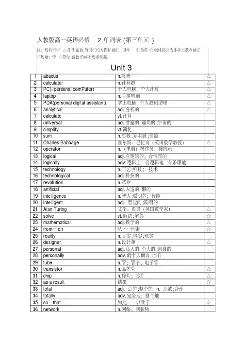 最新人教版高一英语必修2单词表(第三单元)