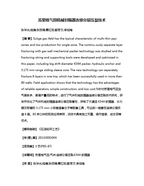 苏里格气田机械封隔器连续分层压裂技术