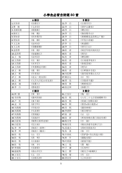 小学生必背古诗词80首