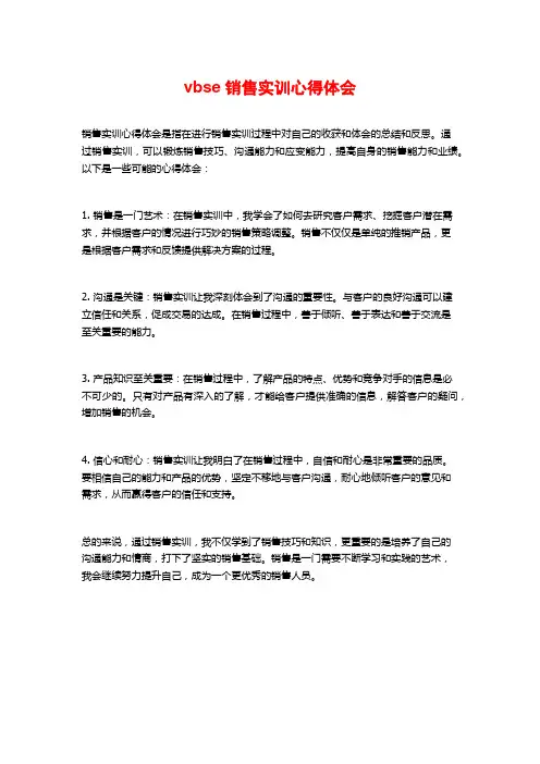 vbse销售实训心得体会