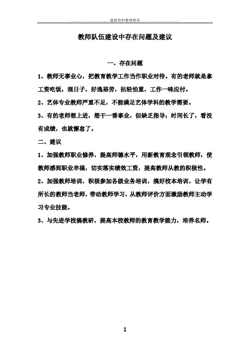 教师队伍建设中存在问题及建议