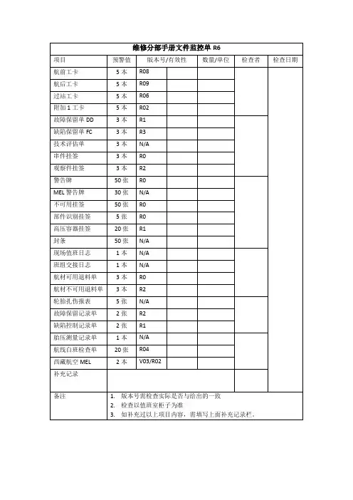 维修分部手册文件监控单