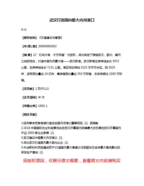 武汉打造国内最大内河港口