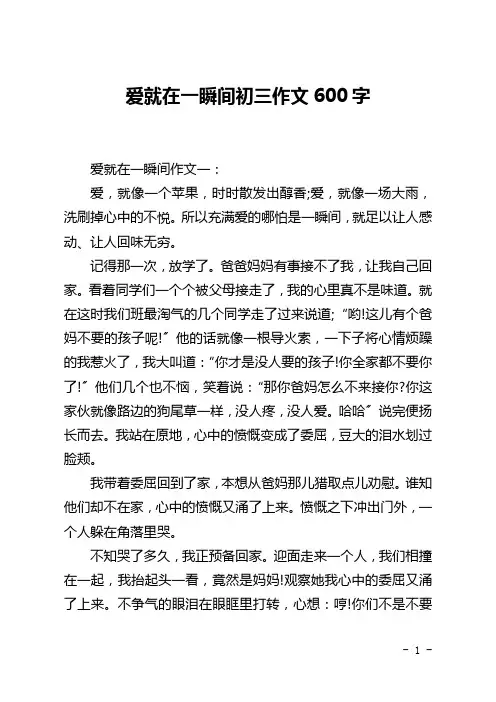 爱就在一瞬间初三作文600字