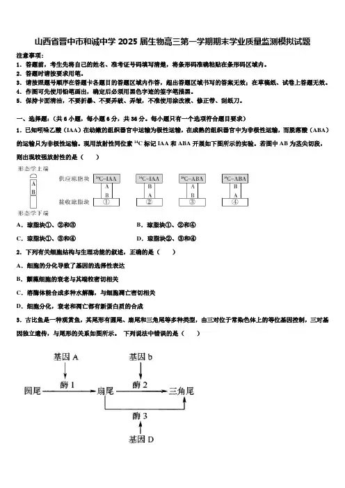 山西省晋中市和诚中学2025届生物高三第一学期期末学业质量监测模拟试题含解析