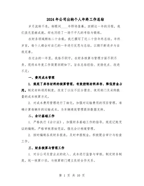 2024年公司出纳个人年终工作总结（六篇）