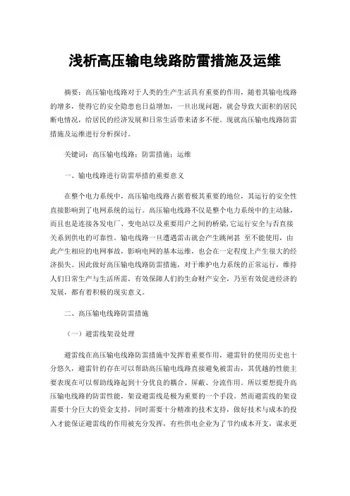 浅析高压输电线路防雷措施及运维