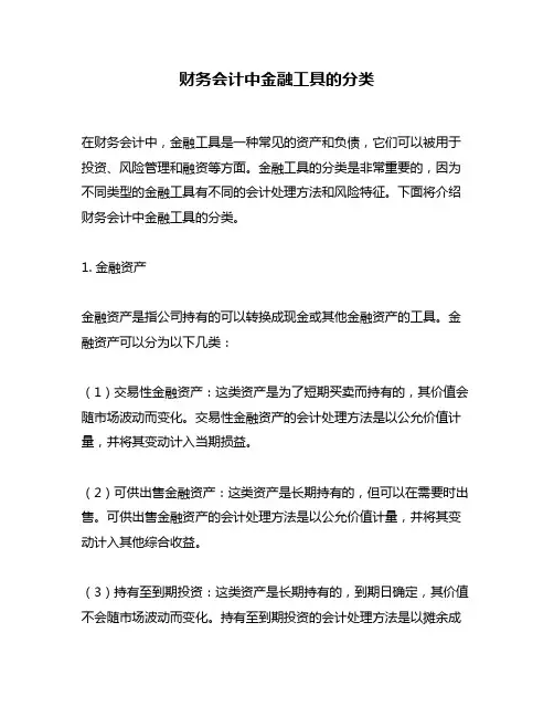 财务会计中金融工具的分类